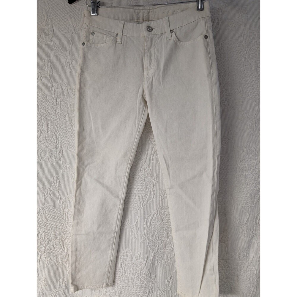 7 FOR ALL MANKIND Womens Stretch White Denim Skinny Jeans Tag Sz 26 studded